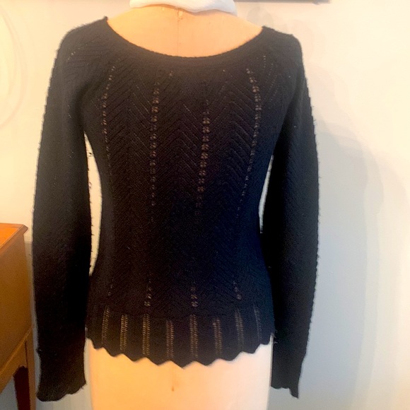 DKNY black baby alpaca chevron fine knit pullover sweater - Picture 2 of 4